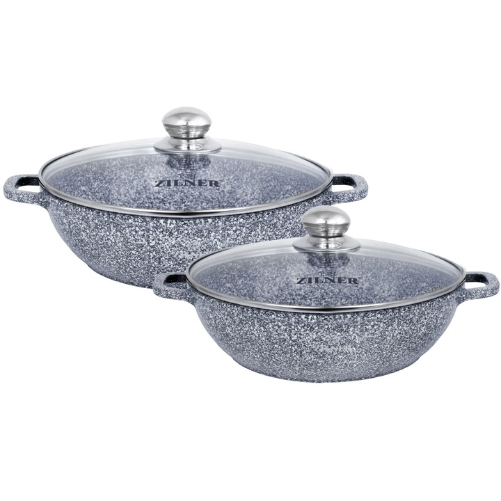 Set 2 oale, ZILNER, Aluminiu, 28/32cm, 3.3/5.5L, Gri