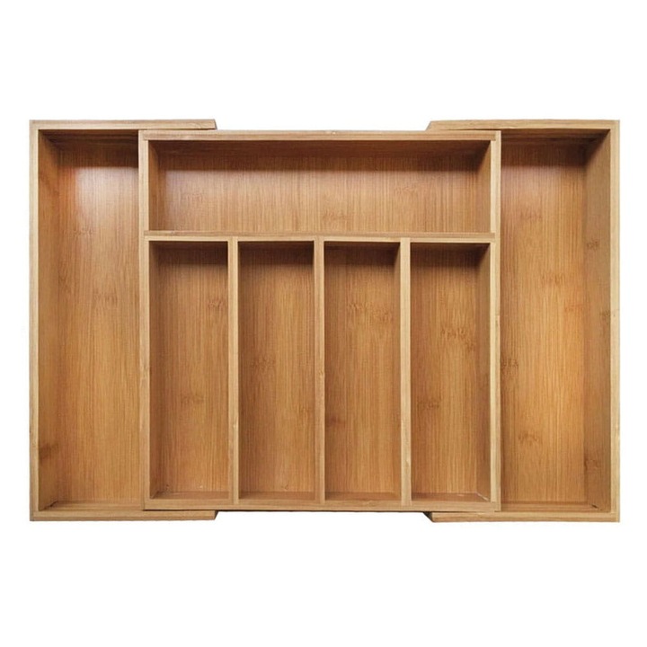 Evőeszköztartó, KRISBERG, bambusz, kihúzható, 31-52x31x5cm