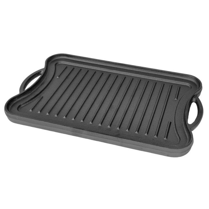 Placa grill cu doua fete pentru gratar, KRISBERG, Fonta, 42 x 26 cm, Negru