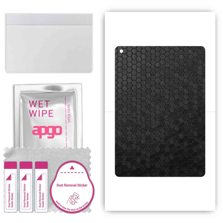 Folie protectie spate, APGO, pentru Apple iPad 10.2 inch, textura Fagure de miere, negru, set complet