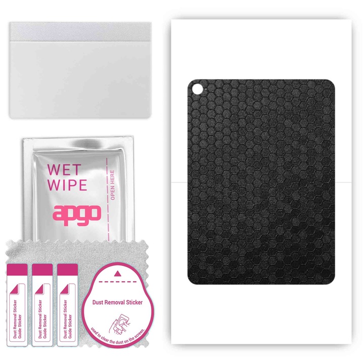 Folie protectie spate APGO pentru Apple iPad mini (2019), textura fagure de miere, negru, 7.9"