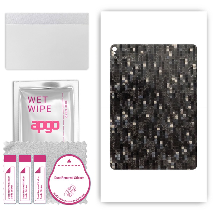 Folie protectie spate APGO, pentru Apple iPad Pro 10.5 (2017) Pixel negru de carbon, set