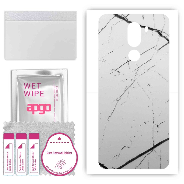 Задно винилово фолио, съвместимо с Doogee X60L, устойчиво на надраскване, бял мрамор