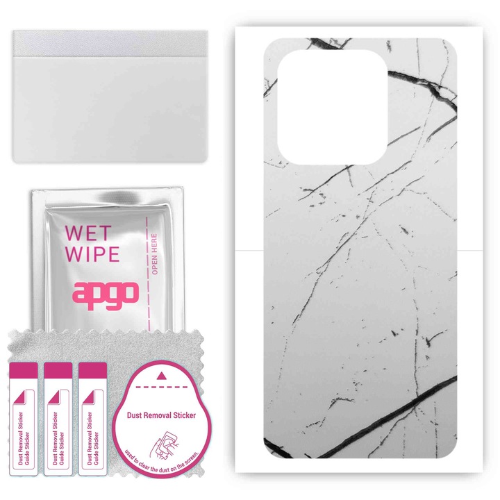 Задно винилово фолио, съвместимо с Tecno Spark GO 2023, устойчиво на надраскване, бял мрамор