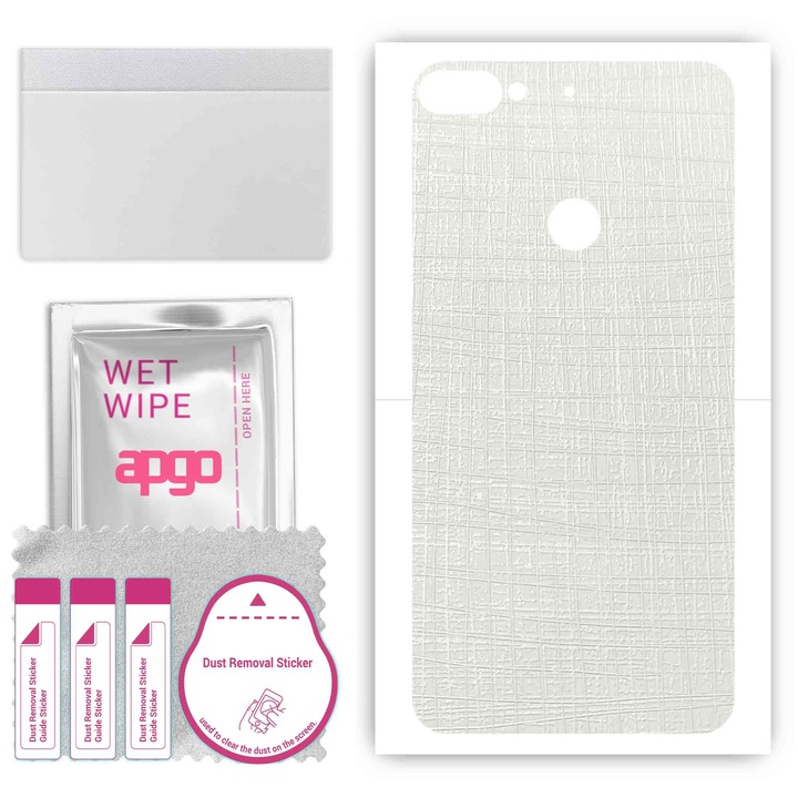 Задно винилово фолио, съвместимо с HTC Desire 12 Plus, устойчиво на надраскване, бяла материя