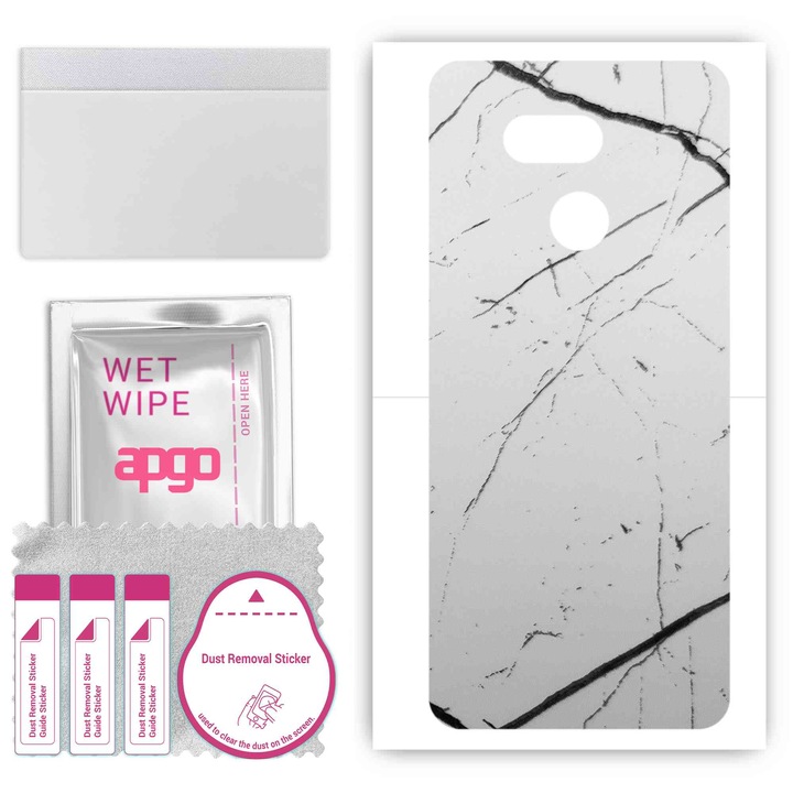 Задно винилово фолио, съвместимо с HTC Desire 12s, устойчиво на надраскване, бял мрамор