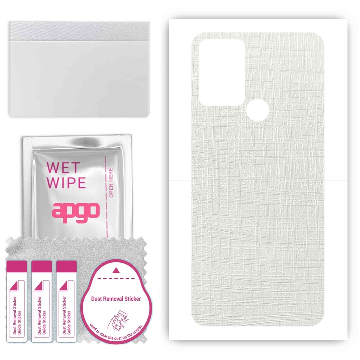 Задно винилово фолио, съвместимо с HTC Desire 20 Plus, устойчиво на надраскване, бяла материя