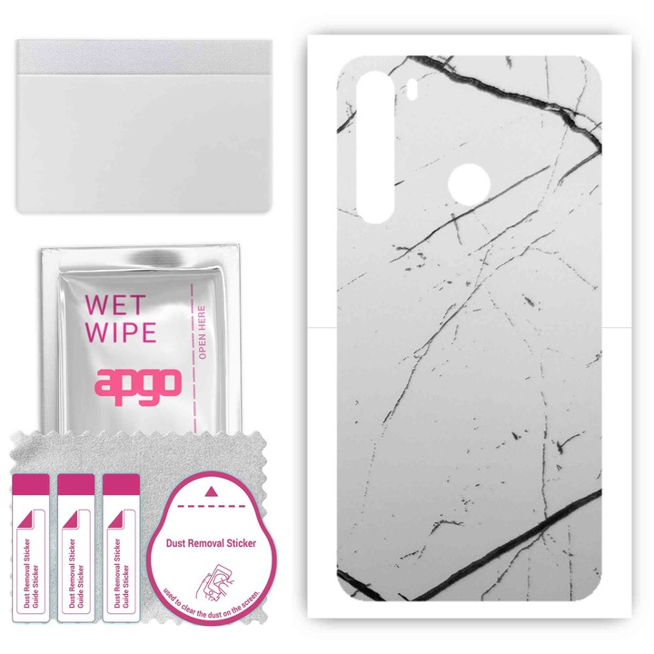 Задно винилово фолио, съвместимо с HTC Desire 20 Pro, устойчиво на надраскване, бял мрамор