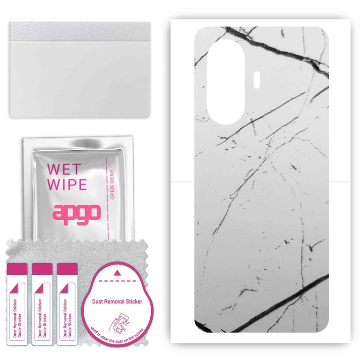 Задно винилово фолио, съвместимо с Wiko Hi Enjoy 60 5G, устойчиво на надраскване, бял мрамор
