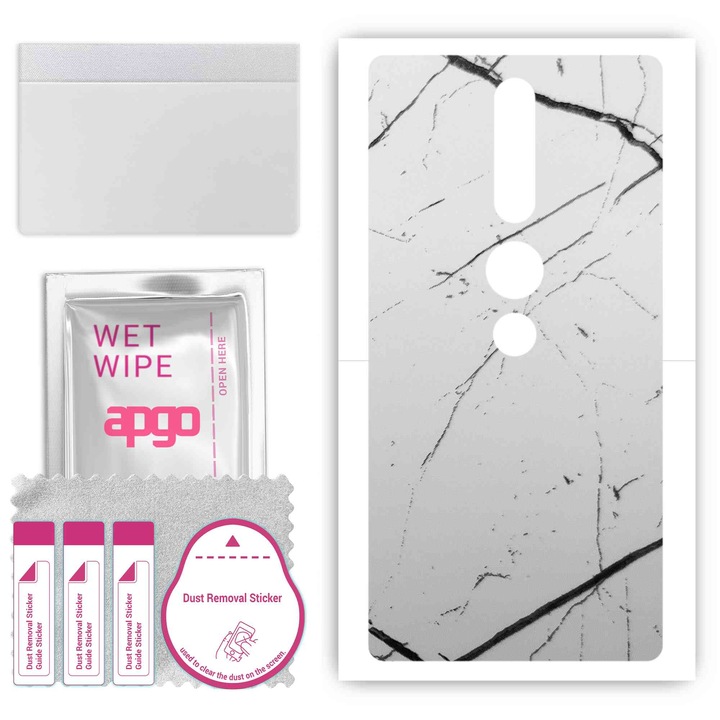 Винилов заден филм, съвместим с Lenovo Phab2 Pro, устойчив на надраскване, бял мрамор