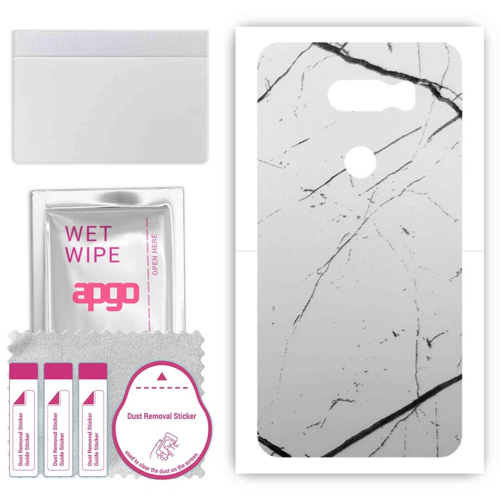 Folie de vinil pentru spate compatibil cu LG V30, rezistent la zgarieturi, Marmura alba