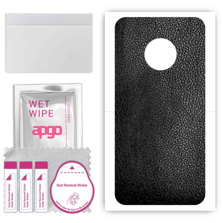 Винилово фолио за гръб, съвместимо с Motorola Moto G5 Plus, устойчиво на надраскване, черна кожа