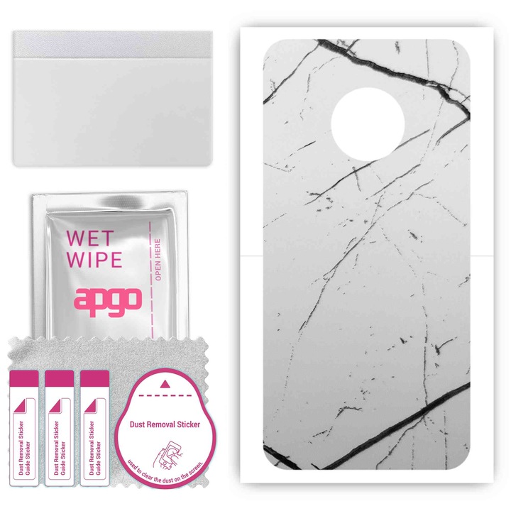 Задно винилово фолио, съвместимо с Motorola Moto G5 Plus, устойчиво на надраскване, бял мрамор