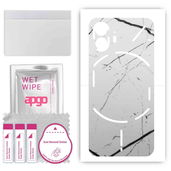 Folie de vinil pentru spate compatibil cu Nothing Phone 2, rezistent la zgarieturi, Marmura alba