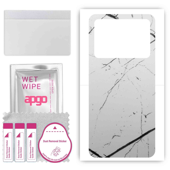 Задно винилово фолио, съвместимо с Umidigi G5 Mecha, устойчиво на надраскване, бял мрамор