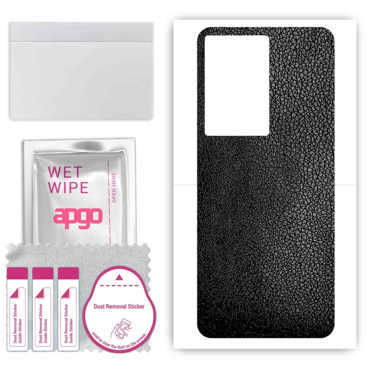 Задно винилово фолио, съвместимо с Vivo S17 Pro, устойчиво на надраскване, черна кожа