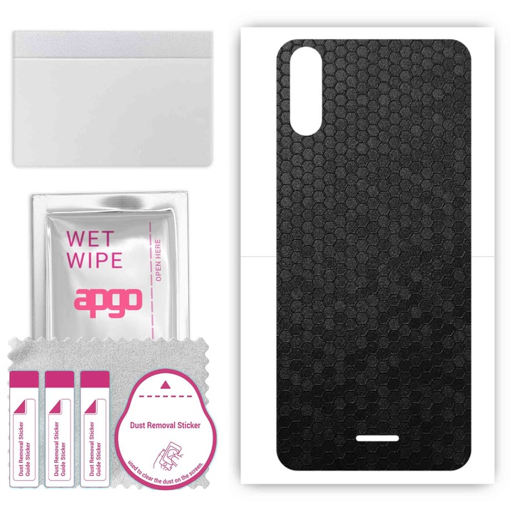 Задно винилово фолио, съвместимо с Wiko Sunny 5 Lite, устойчиво на надраскване, черна пчелна пита