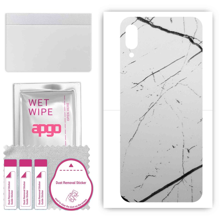 Винилово фолио за гърба, съвместимо с Wiko View3 Lite, устойчиво на надраскване, бял мрамор