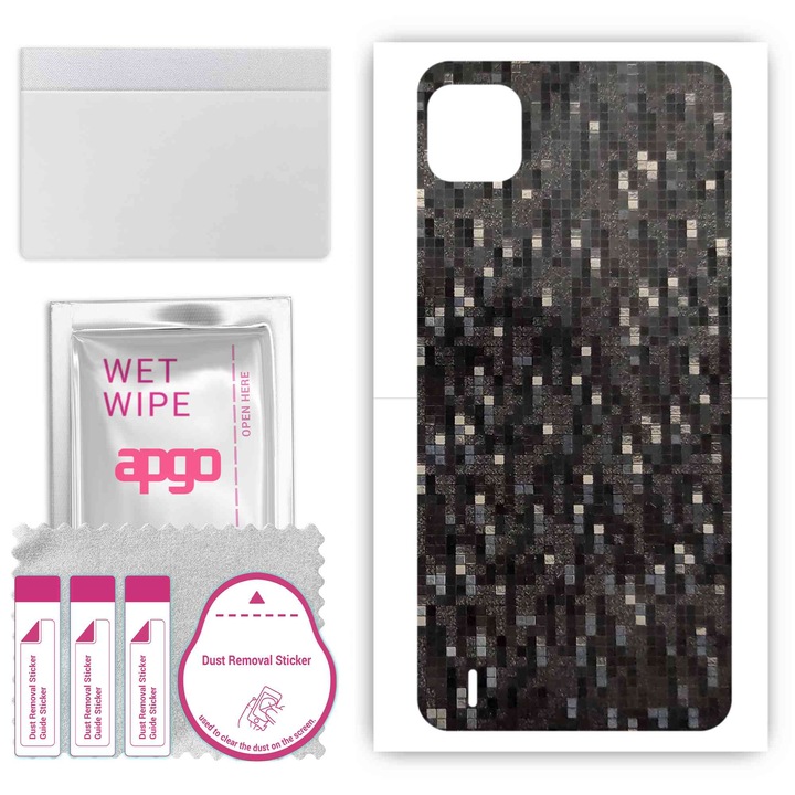 Карбоново черен пиксел, съвместим с Wiko Y62 Plus, устойчив на надраскване заден винилов филм