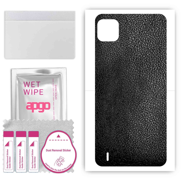 Задно винилово фолио, съвместимо с Wiko Y62 Plus, устойчиво на надраскване, черна кожа