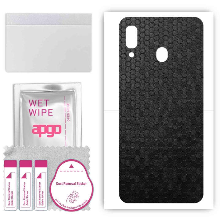 Folie de vinil pentru spate compatibil cu Samsung Galaxy A20, rezistent la zgarieturi, Fagure de miere negru