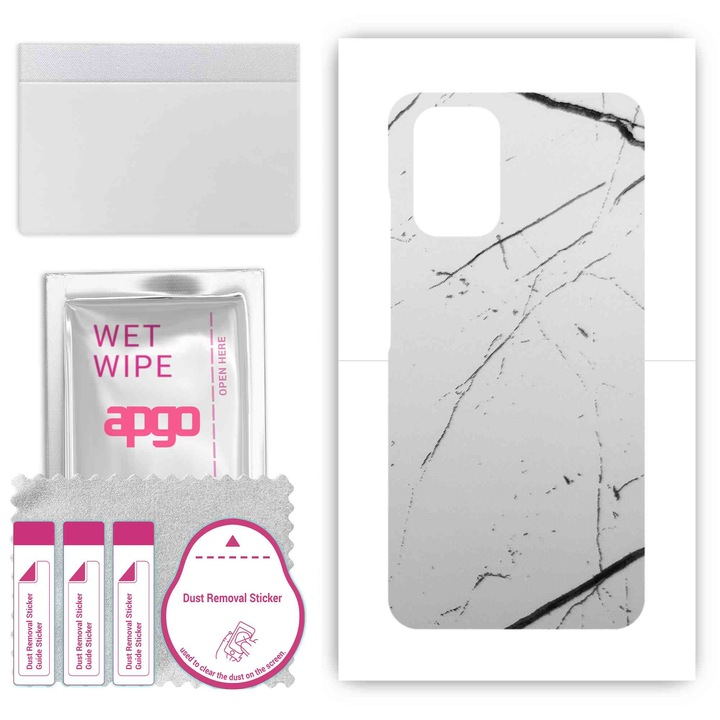 Folie Protectoare pentru Xiaomi Poco M5s, apgo Skins, Anti zgarieturi, autocolant pentru spatele Marmura alba