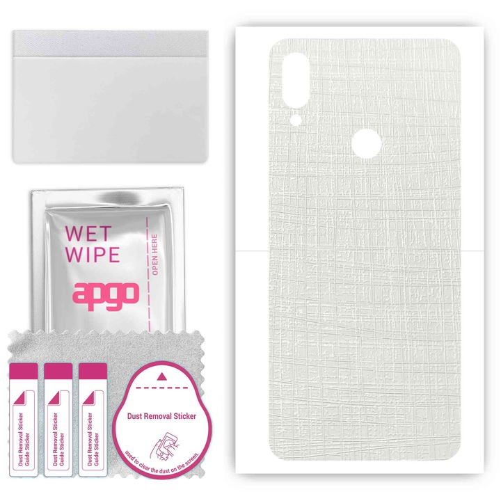 Folie de vinil pentru spate compatibil cu Xiaomi Redmi Note 7 Pro, rezistent la zgarieturi, Fabric alb