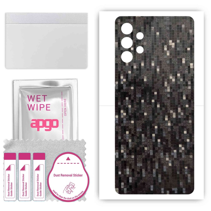 Folie de vinil pentru spate compatibil cu Samsung Galaxy M32 5G, rezistent la zgarieturi, Pixel negru de carbon