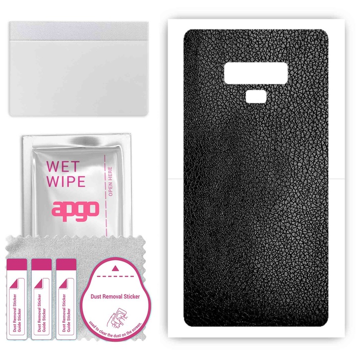 Folie de vinil pentru spate compatibil cu Samsung Galaxy Note 9, rezistent la zgarieturi, Piele neagra