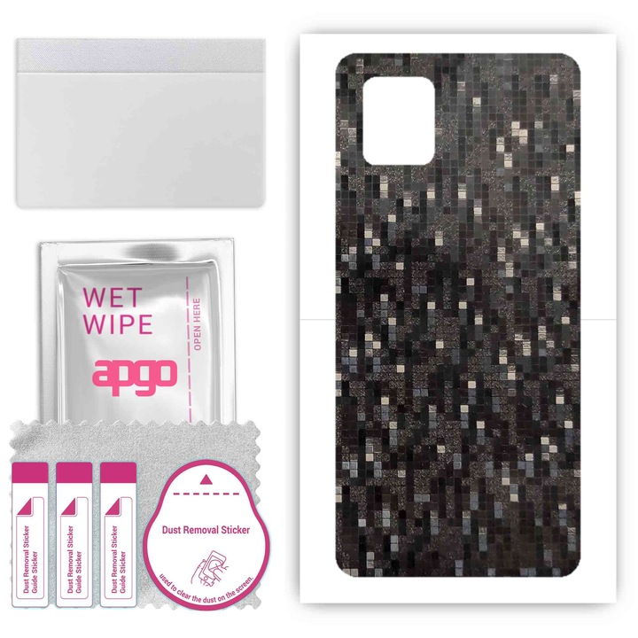 Folie de vinil pentru spate compatibil cu Samsung Galaxy Note 10 Lite, rezistent la zgarieturi, Pixel negru de carbon