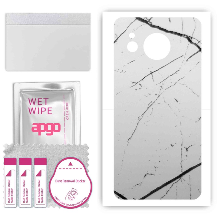 Задно винилово фолио, съвместимо с Sharp Aquos Sense7 Plus, устойчиво на надраскване, бял мрамор