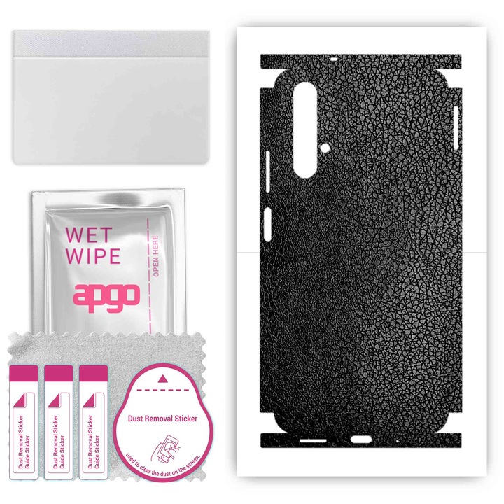 Folie de vinil pentru spate + parti compatibile cu Honor 20, rezistent la zgarieturi, Piele neagra