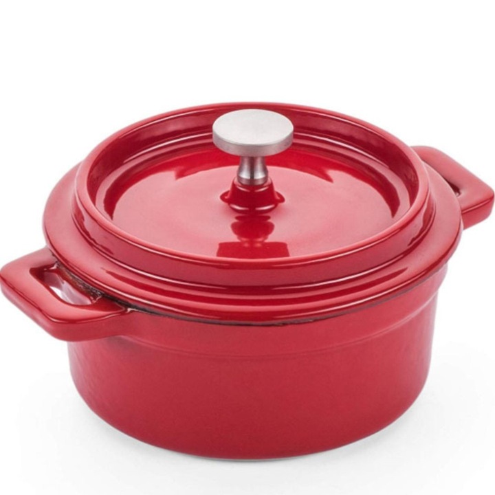 Oala emailata cu capac, Hendi, Fonta, 9 cm, 0.2 l, Rosu