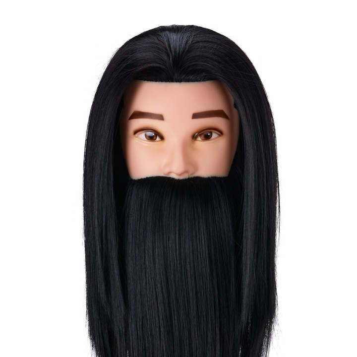 Manechin pentru coafat, Gabbiano, Par sintetic, 27cm, Negru