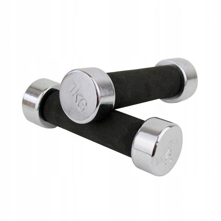 Set 2 gantere fitness, Master, Otel, 2x1 kg, Negru/Gri