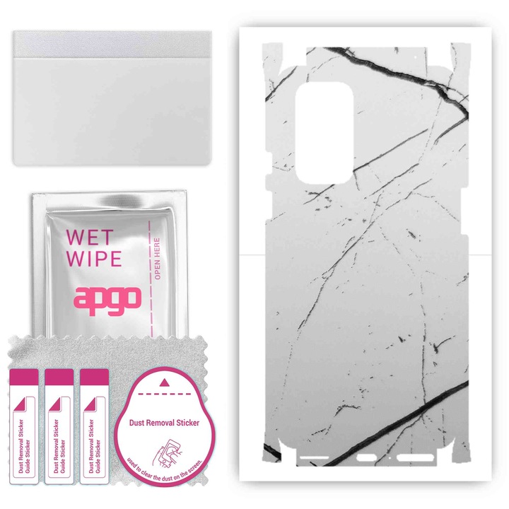 Folie de vinil pentru spate + parti compatibile cu OnePlus 9, rezistent la zgarieturi, Marmura alba
