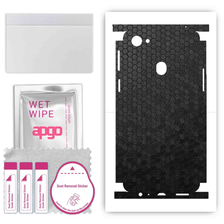 Oppo F7 съвместим гръб + части винилов филм, устойчив на надраскване, черен тип пчелна пита