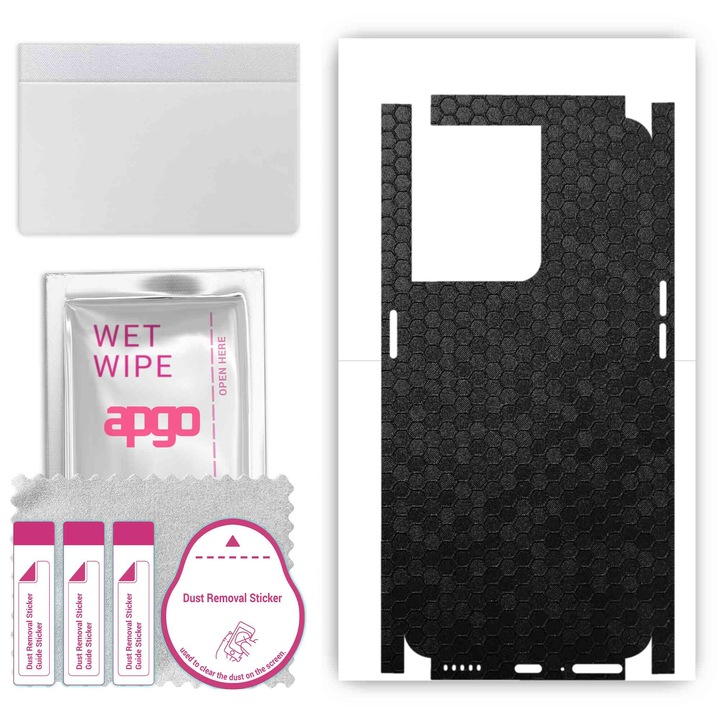 Oppo Reno8 съвместим гръб + части винилов филм, устойчив на надраскване, черен тип пчелна пита