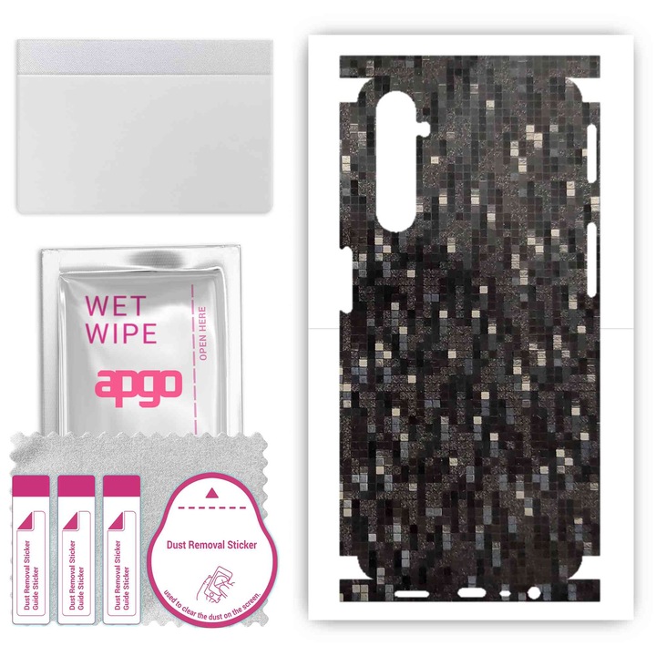 Folie de vinil pentru spate + parti compatibile cu Realme 6, rezistent la zgarieturi, Pixel negru de carbon