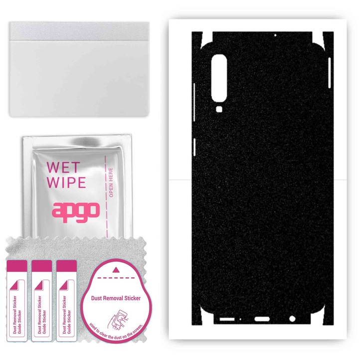 Folie de vinil pentru spate + parti compatibile cu Samsung Galaxy A50, rezistent la zgarieturi, Negru mat
