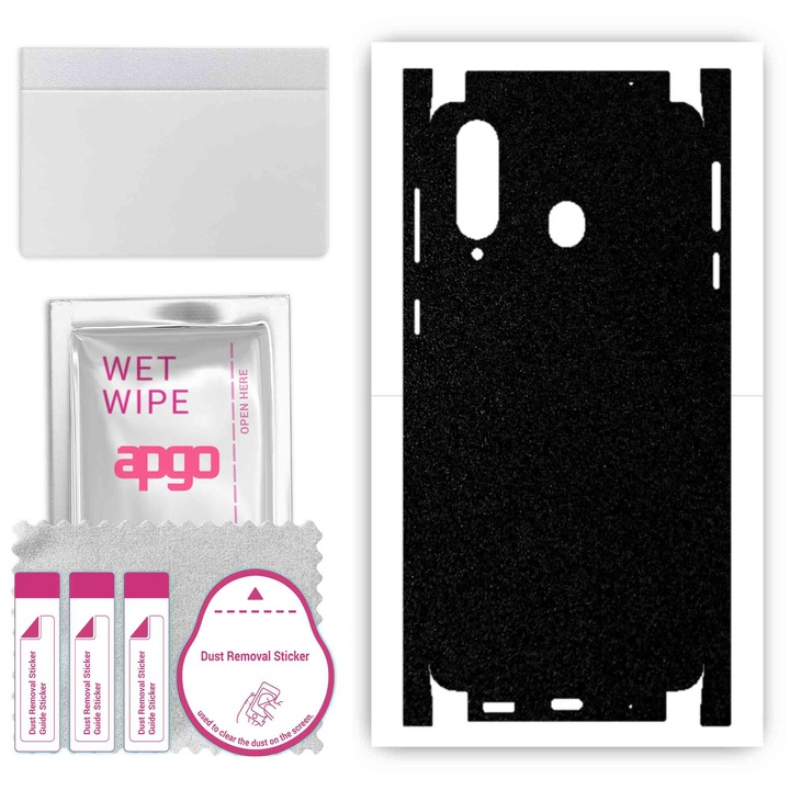 Folie de vinil pentru spate + parti compatibile cu Samsung Galaxy A8s, rezistent la zgarieturi, Negru mat