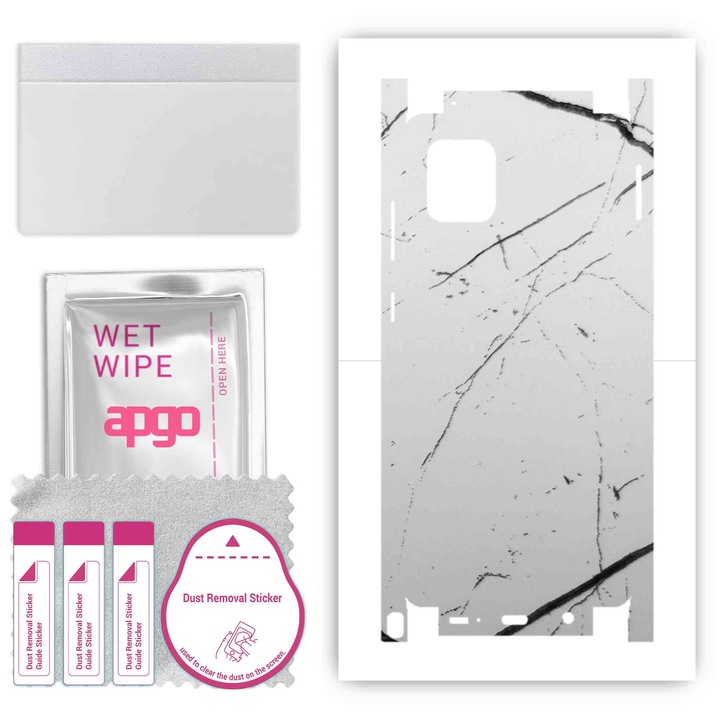 Folie de vinil pentru spate + parti compatibile cu Samsung Galaxy Note 10 Lite, rezistent la zgarieturi, Marmura alba