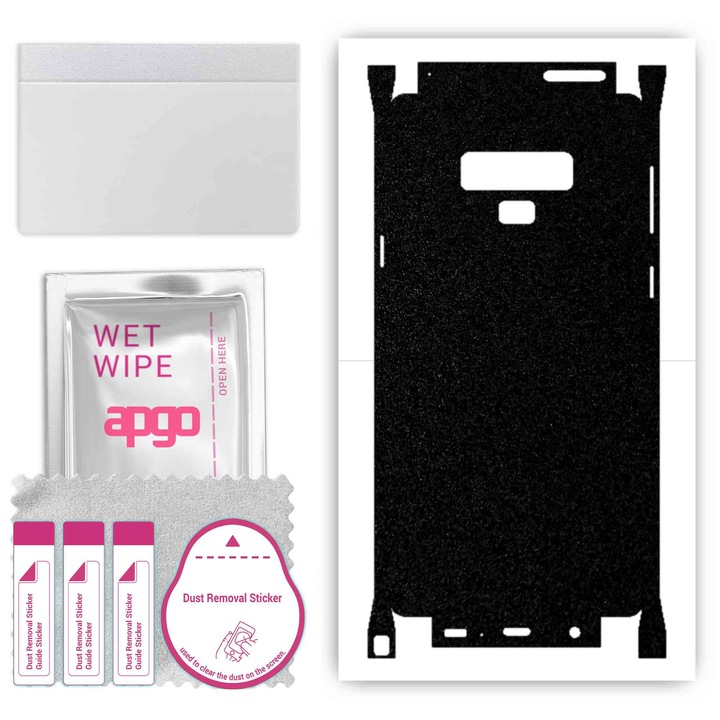 Folie de vinil pentru spate + parti compatibile cu Samsung Galaxy Note 9, rezistent la zgarieturi, Negru mat