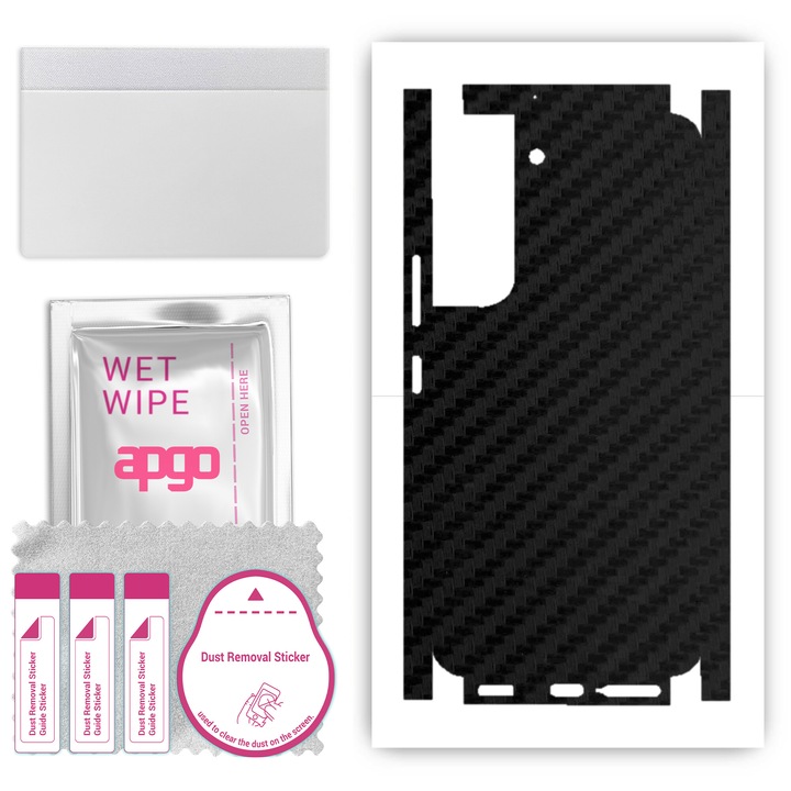 Folie de vinil pentru spate + parti compatibile cu Samsung Galaxy S22, rezistent la zgarieturi, Negru de carbon