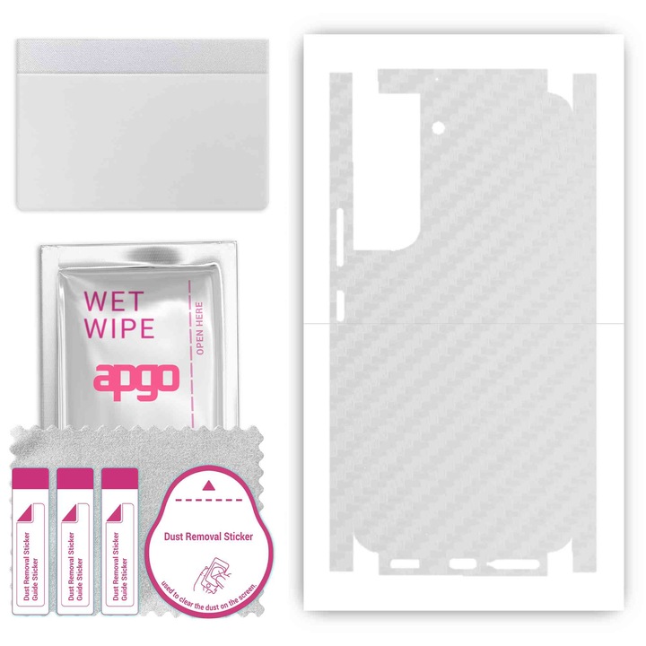 Folie de vinil pentru spate + parti compatibile cu Samsung Galaxy S22, rezistent la zgarieturi, Carbon transparent