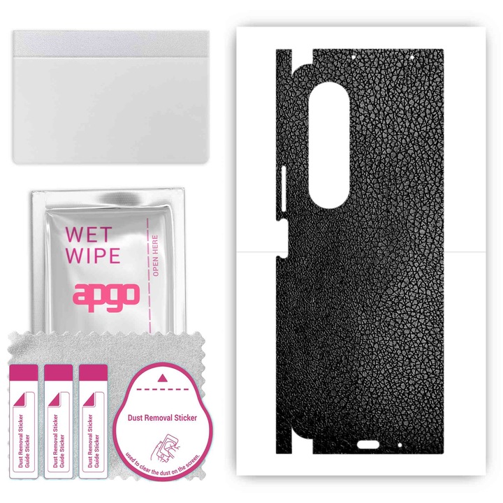 Folie de vinil pentru spate + parti compatibile cu Samsung Galaxy Z Fold4, rezistent la zgarieturi, Piele neagra