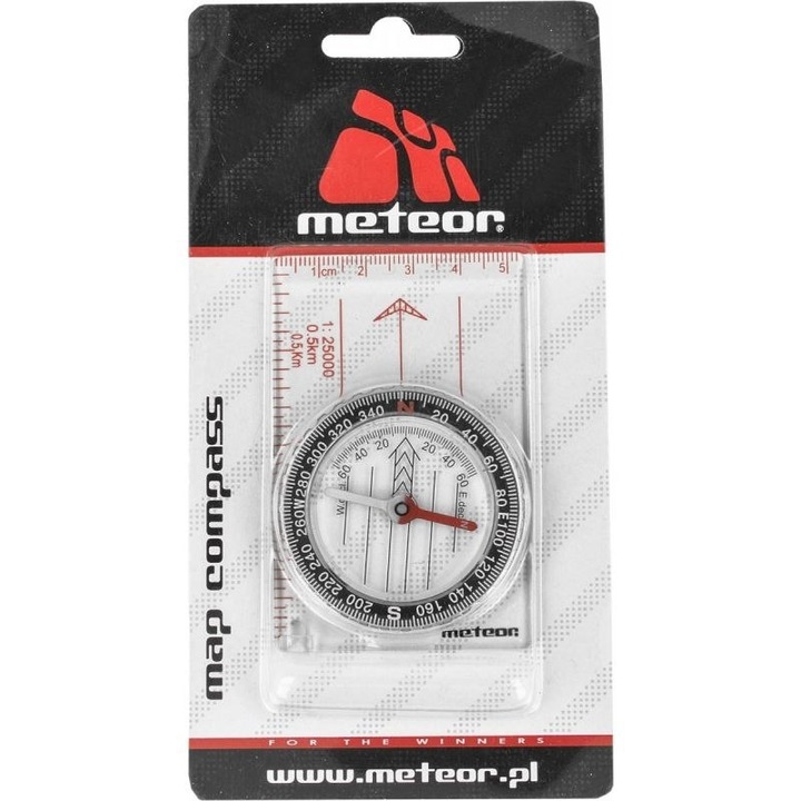 Rigla busola, Meteor, Plastic, 85 mm, 5 cm, Transparent, Instrument De Masurare, Scala 360 Grade, Lentila De Marire, Plastic Rezistent, Orientare Precisa