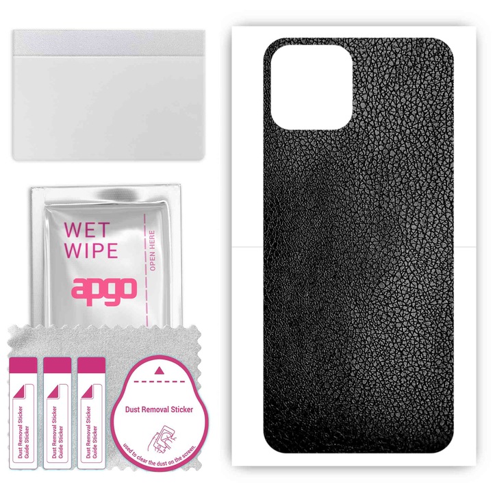 Folie de vinil pentru spate compatibil cu Ulefone Note 6P, rezistent la zgarieturi, Piele neagra