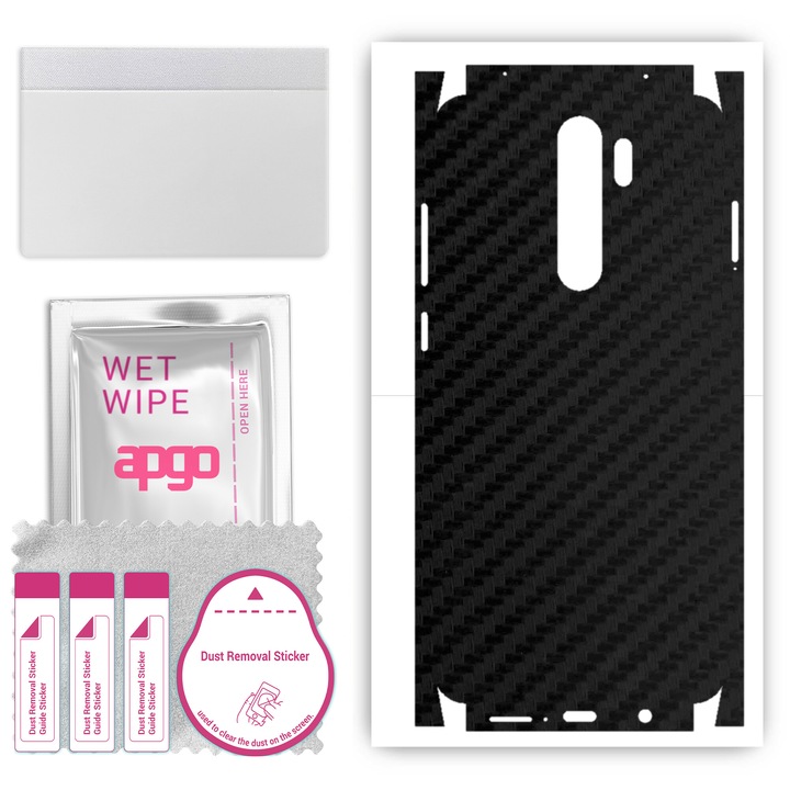 Folie de vinil pentru spate + parti compatibile cu Xiaomi Redmi Note 8 Pro, rezistent la zgarieturi, Negru de carbon