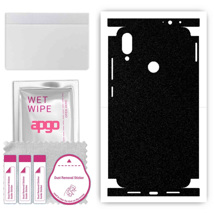 Folie de vinil pentru spate + parti compatibile cu Xiaomi Redmi Note 7, rezistent la zgarieturi, Negru mat